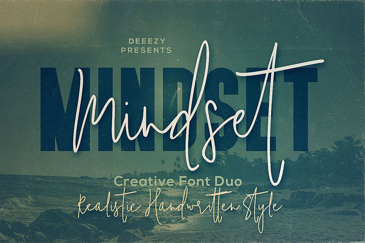二重奏字体：手写草书书法+粗体无衬线英文字体 Mindset Font Duo插图
