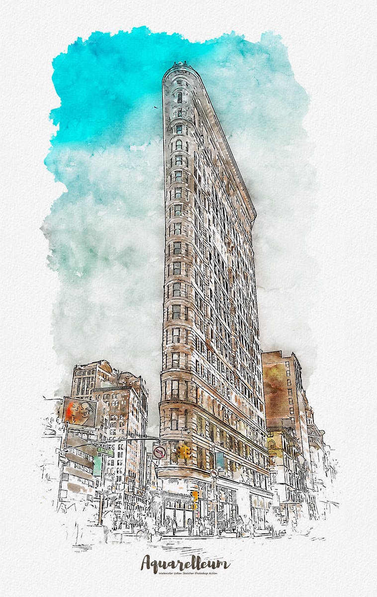城市风景转水彩&铅笔素描效果PS动作 Aquarelleum – Urban Sketch Photoshop Action插图(8)