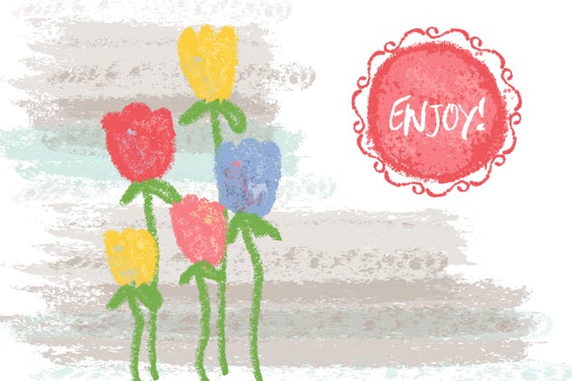 蜡笔绘画艺术AI画笔笔画 Vector Oil Pastels Brushes插图(4)