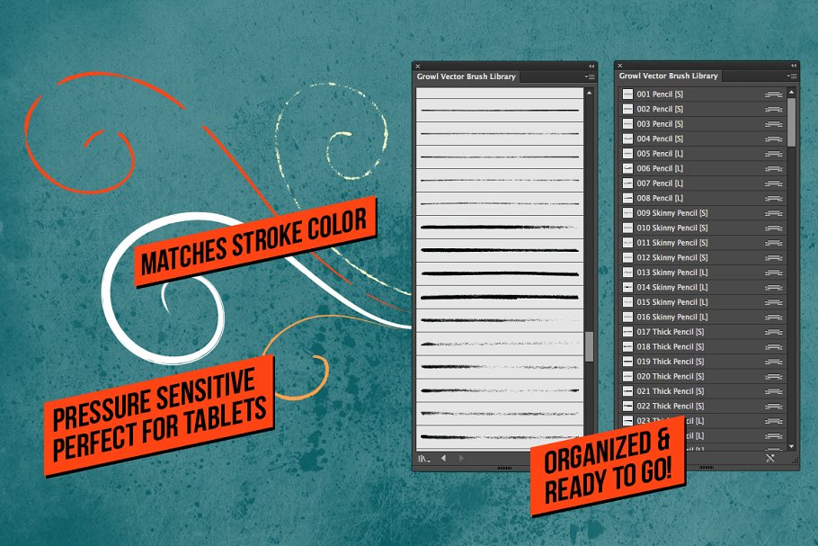 勾勒曲线矢量AI笔刷 Growl Vector Brushes插图(3)