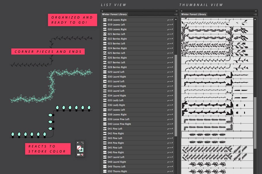 50款冬季森林主题AI笔刷 Winter Forest Illustrator Brushes插图(2)