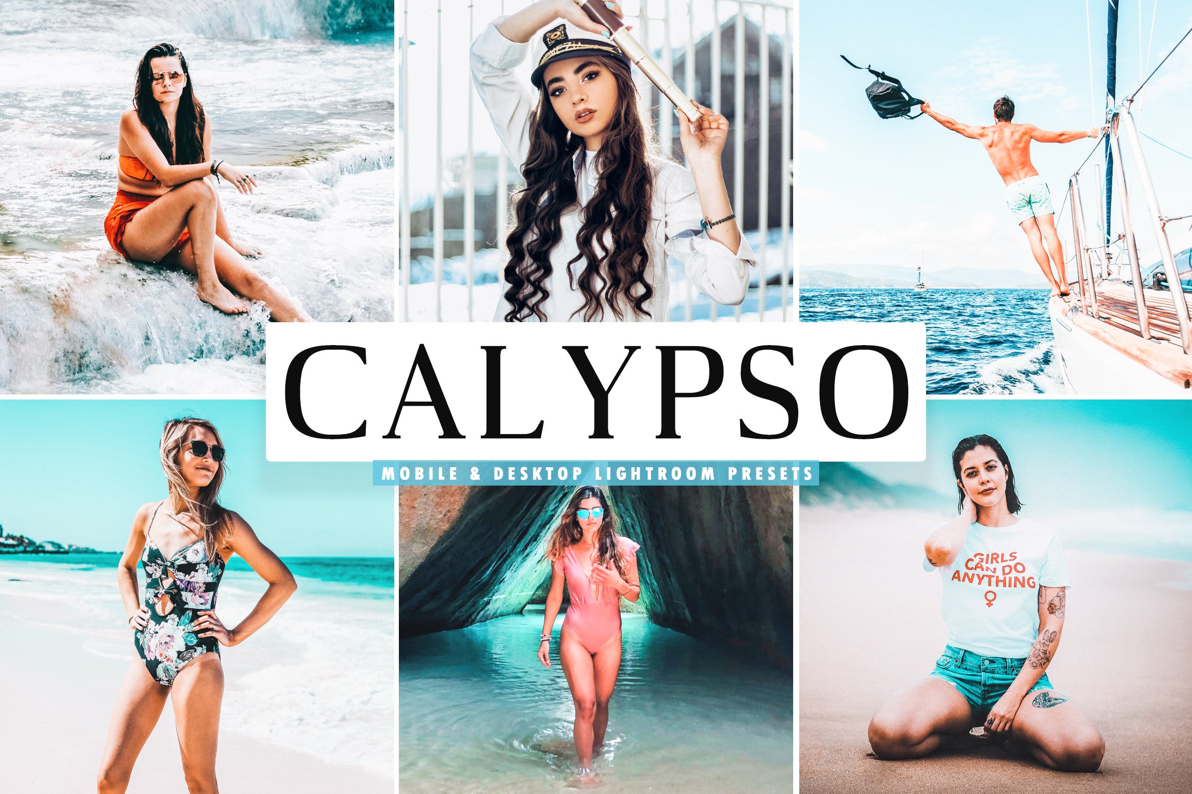 透亮蓝色&绿松石色照片调色滤镜Lightroom预设 Calypso Mobile & Desktop Lightroom Presets插图