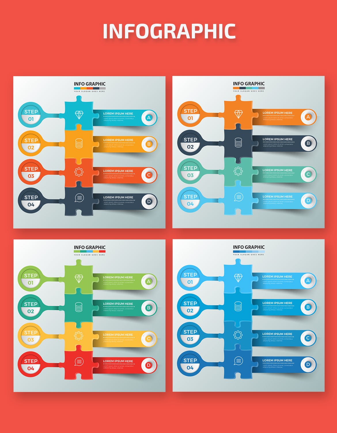 拼图-信息图表矢量图形素材库精选素材v2 Puzzle Infographics design插图(1)