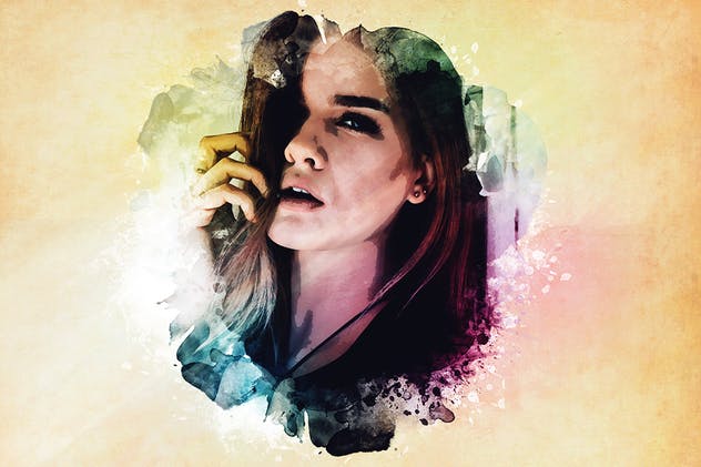 水彩绘画特效PS动作PSD智能对象图层 Watercolor Photoshop PSD Template插图(4)