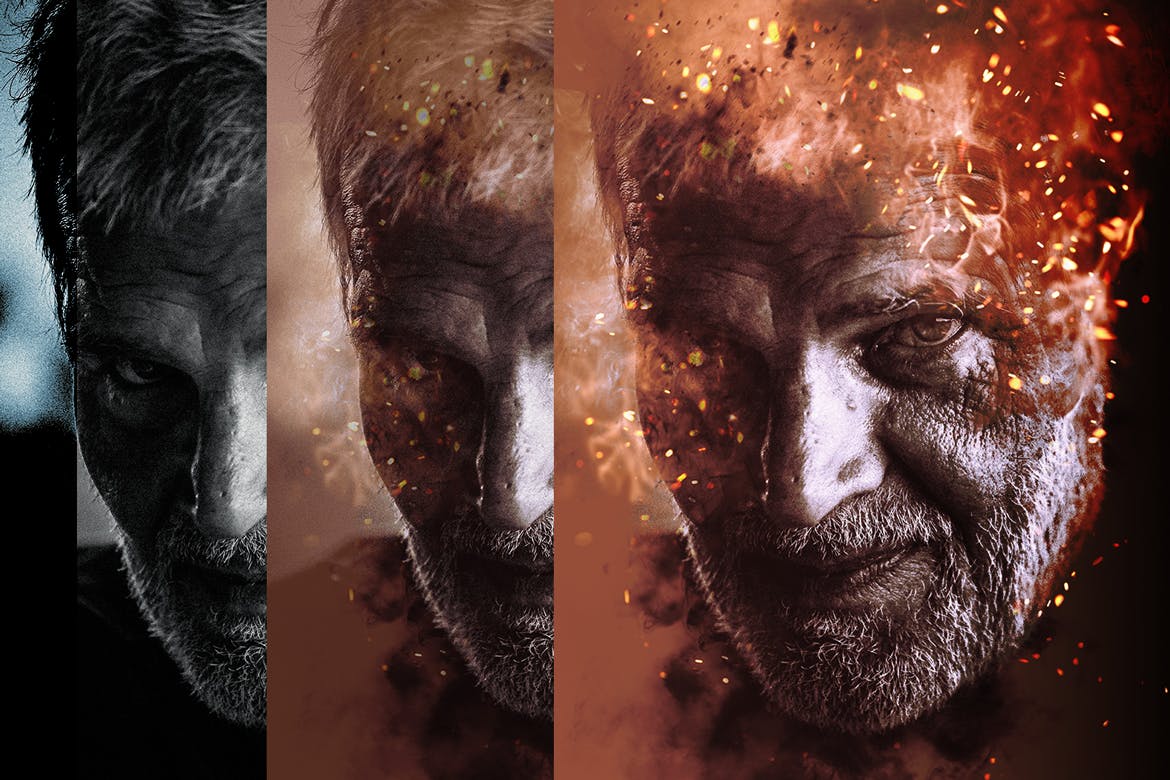 炫酷人像照片燃烧特效处理PSD图层样式 Burning Fire Photo Effect插图(1)