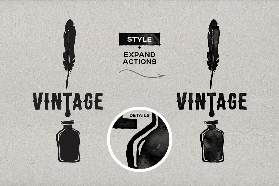 中国风水墨主题墨迹AI图层样式 Illustrator Black Ink Effect Vector插图(1)