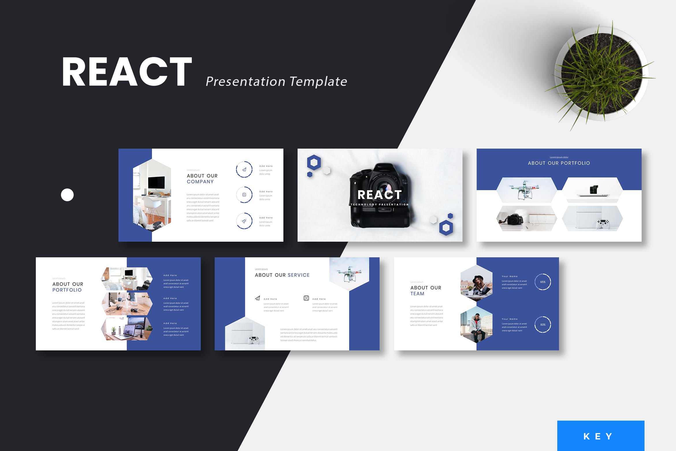 科技蓝配色风格企业推介素材库精选Keynote模板模板 React – Technology Keynote Presentation Template插图