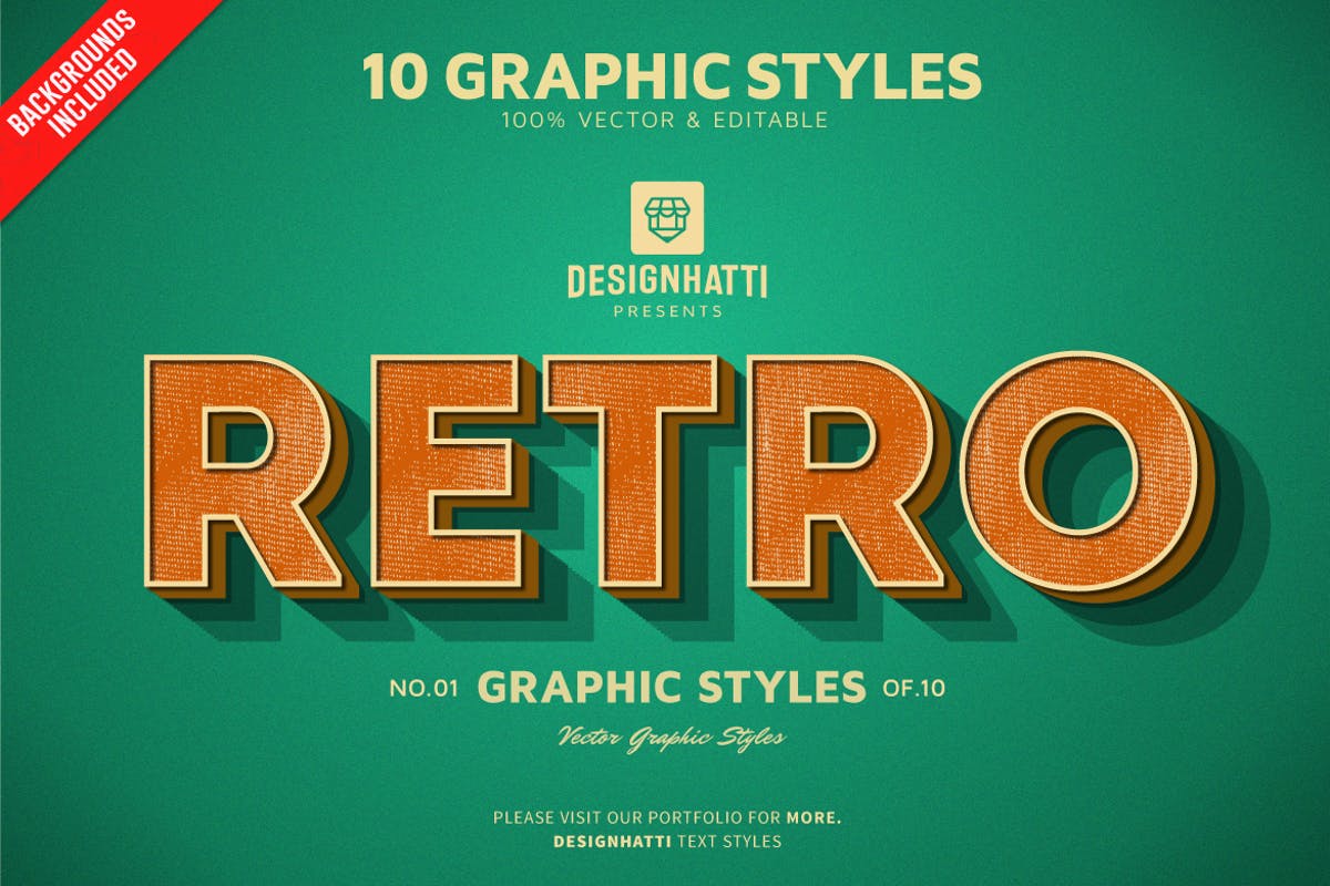 10种复古怀旧风格PS文本样式 for AI Retro Vintage Text Styles插图