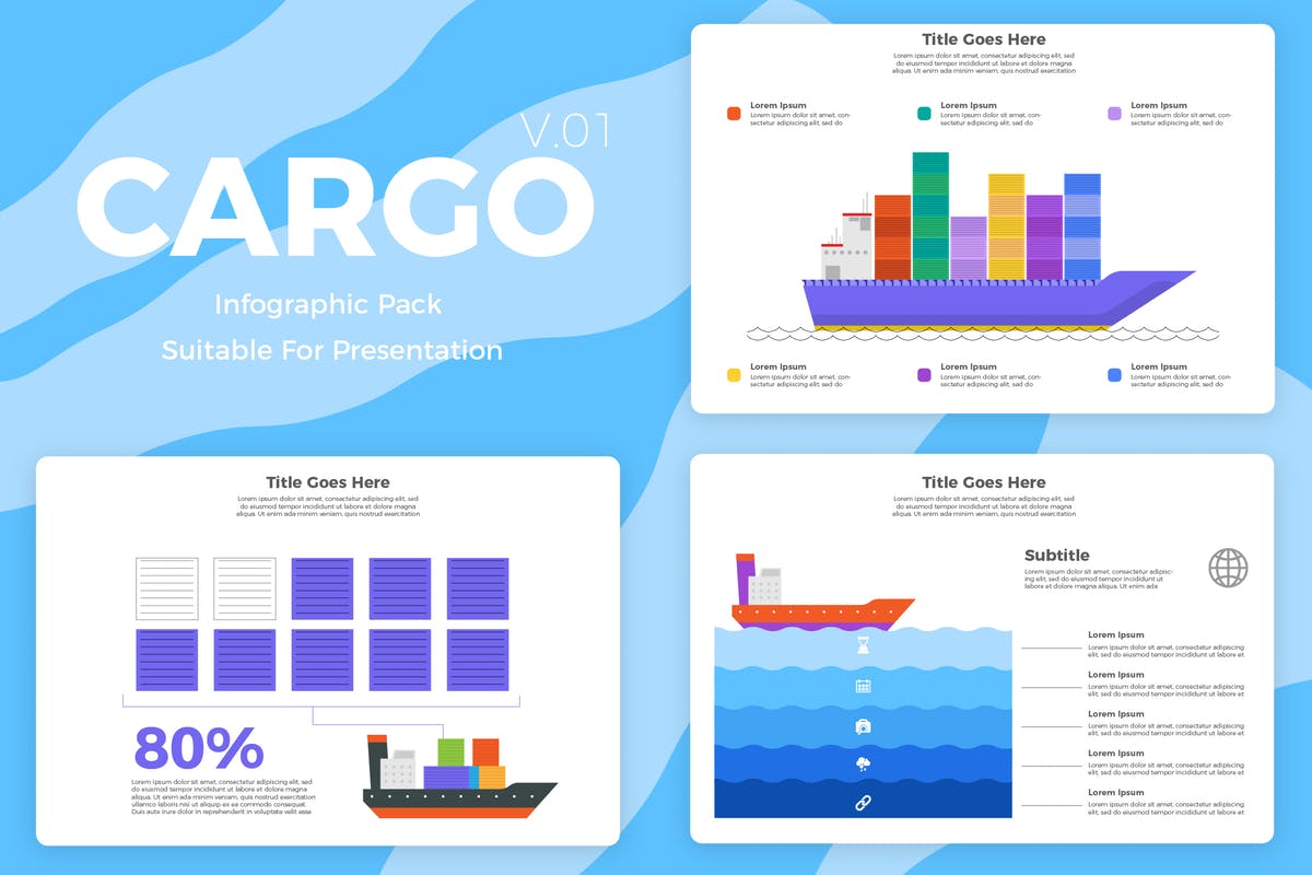 船运概念插画信息图表矢量素材v1 Cargo – Infographic插图