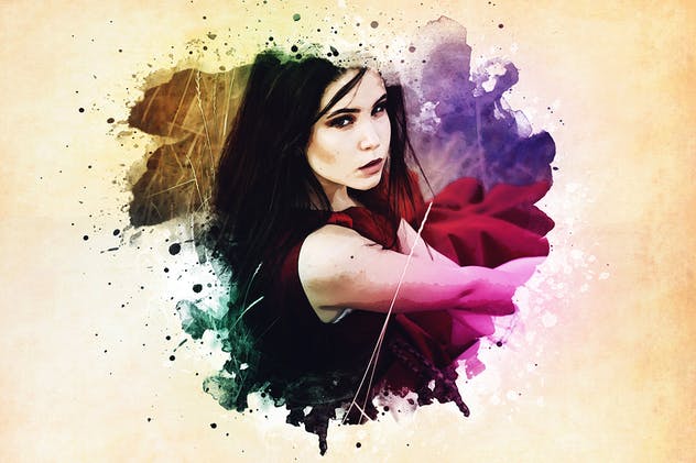 水彩绘画特效PS动作PSD智能对象图层 Watercolor Photoshop PSD Template插图(3)