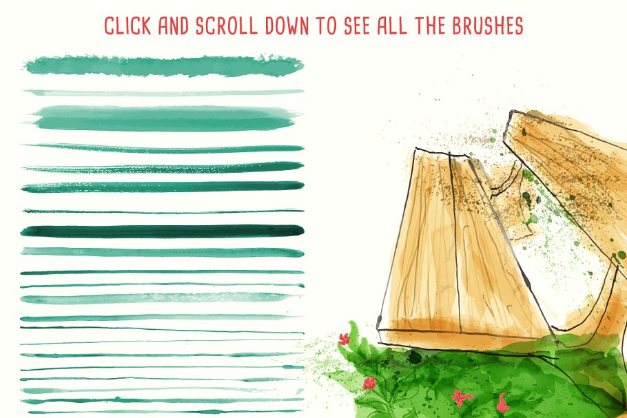 94款水彩画笔笔画笔迹AI笔刷 Watercolor Vector Art Brushes插图(1)