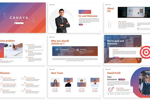 双色调多行业适用的企业PPT幻灯片设计模板 Cahaya –  Duotone Powerpoint Template插图(1)