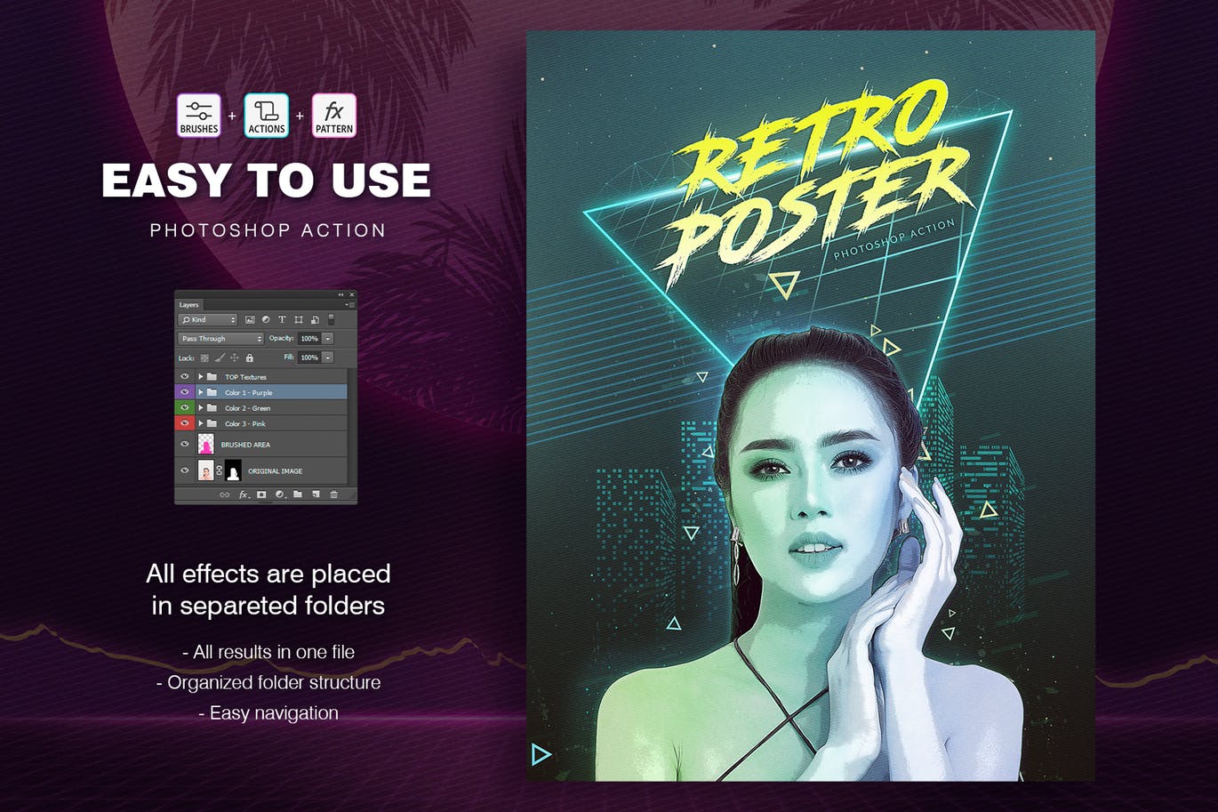 80年代复古风格海报设计样式PS动作 80s Retro Poster Action插图(2)