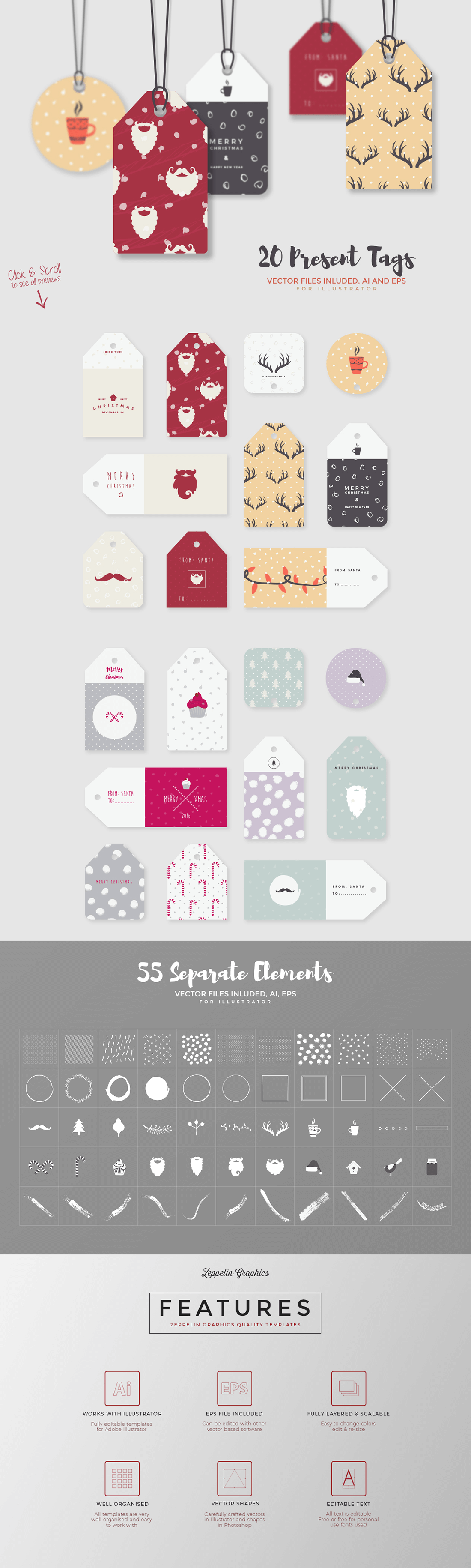 圣诞特典：400+圣诞主题设计素材包 Christmas Bundle 2016（2.35GB, AI, EPS, PSD 格式）插图(10)