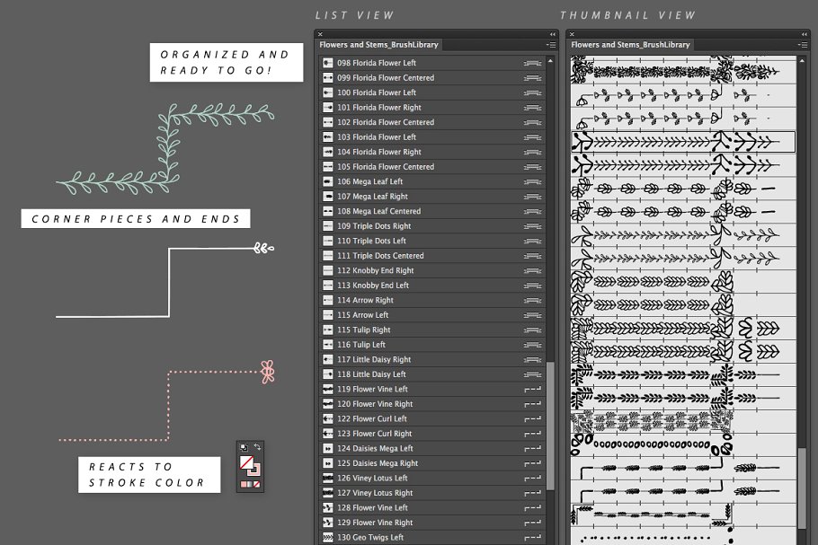 花草图案AI笔刷 Flowers & Stems Illustrator Brushes插图(5)