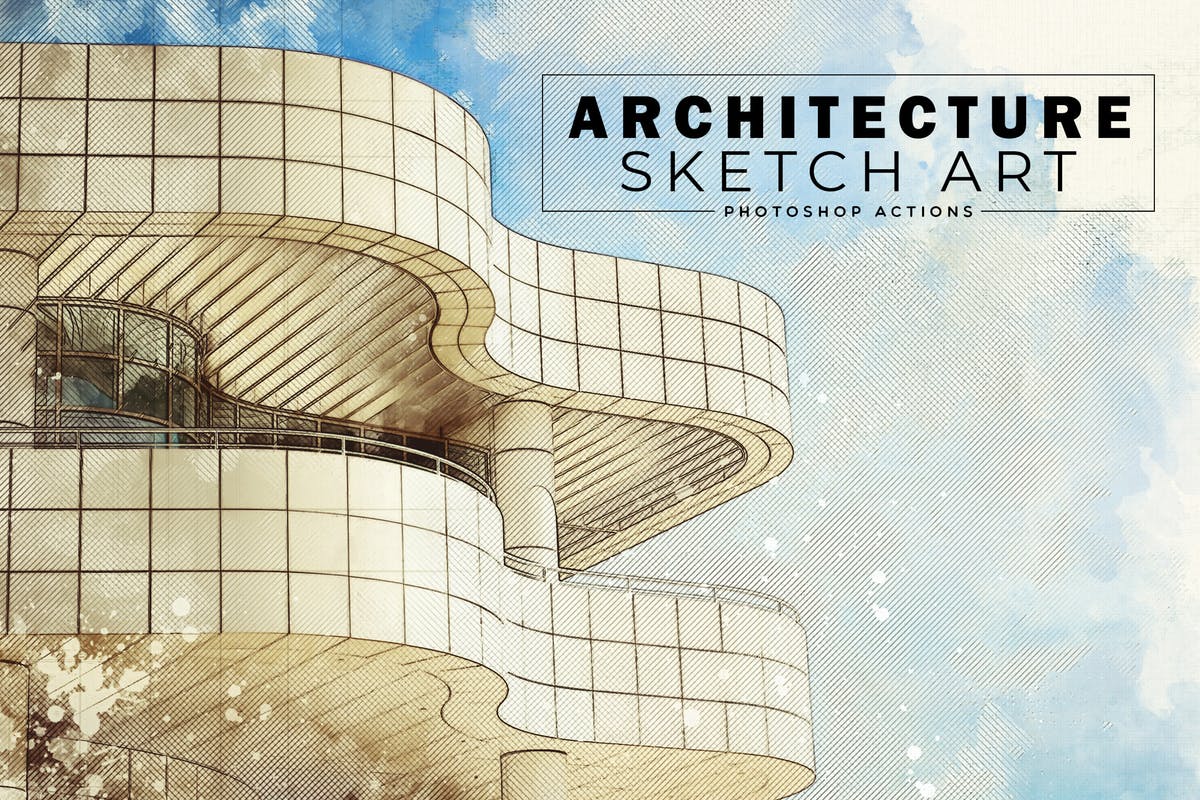 建筑素描草图艺术效果素材库精选PS动作 Architecture Sketch Art PS Actions插图