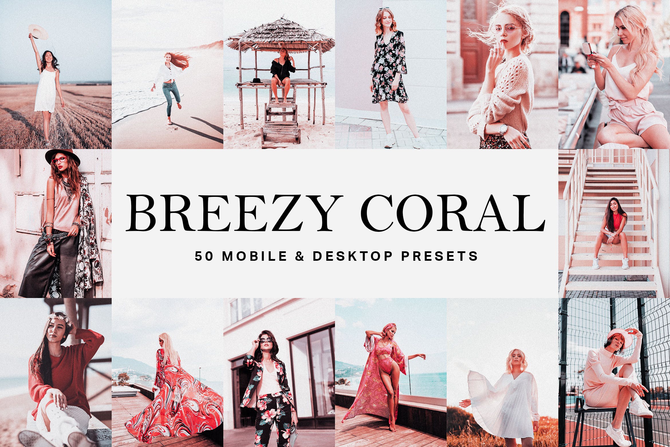 50种珊瑚橙色电影胶片风格效果Lightroom预设&LUT 50 Breezy Coral Lightroom Presets and LUTs插图