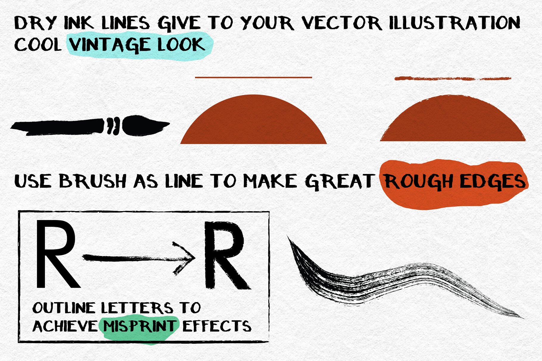 干油墨笔迹笔触AI笔刷 Dry Ink Brushes插图(2)