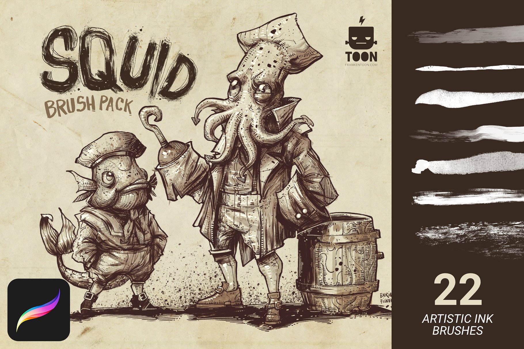 仿鱿鱼触须形状笔画Procreate笔刷 Squid Brush Pack for Procreate插图