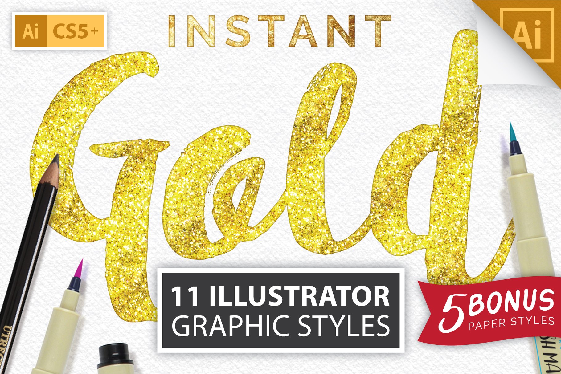 华丽金色粒子AI图层样式 Instant Gold Foil Effect + More插图