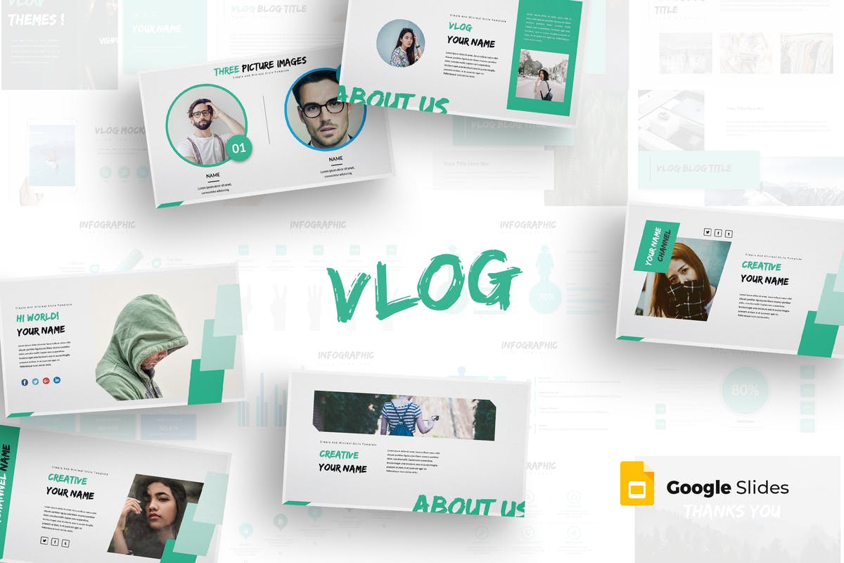 视频博客项目宣传介绍Google幻灯片模板 Vlog – Google Slides Template插图