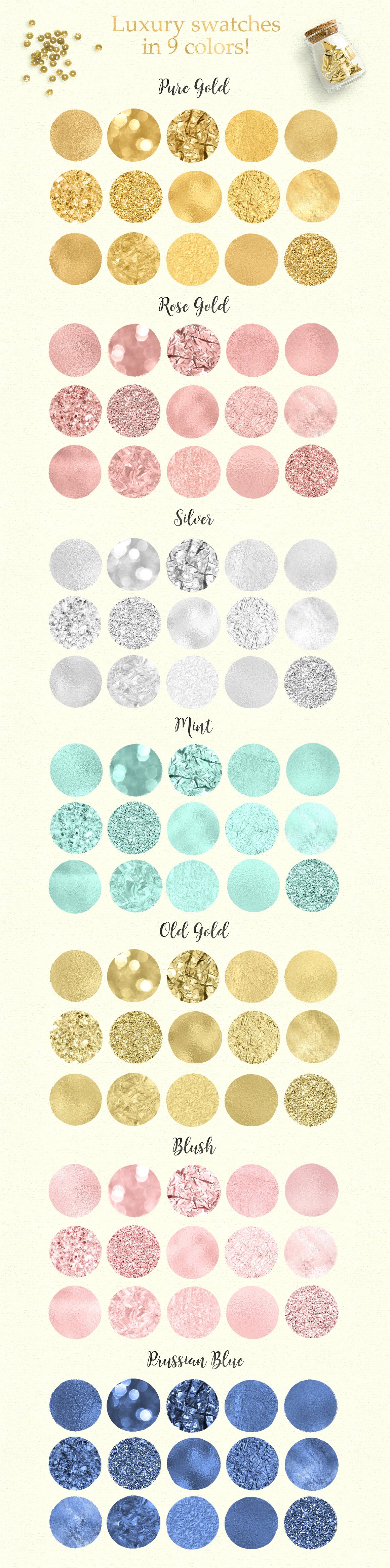 手工制作的黄金，魅力与水彩元素色板 [PNG,AI,EPS]插图(2)