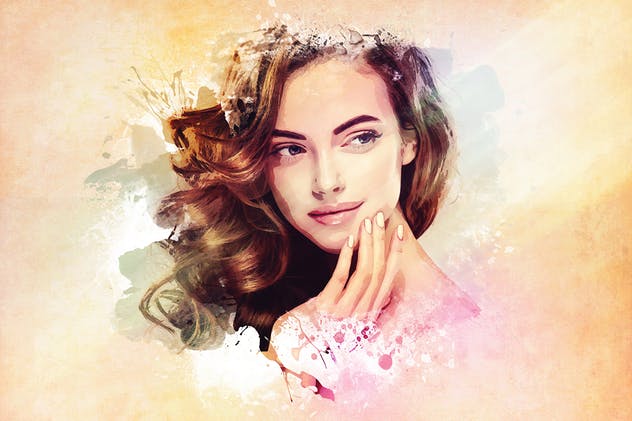 水彩绘画特效PS动作PSD智能对象图层 Watercolor Photoshop PSD Template插图(6)