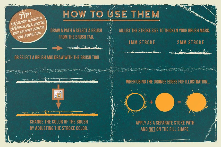 复古做旧风格二手店褶皱、折痕和边缘效果AI笔刷 Vintage Vector Edge Brushes插图(2)