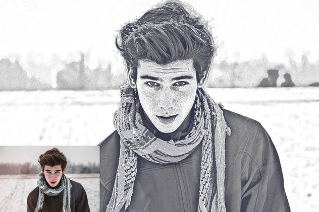 一键转人像素描效果生成PS动作 Sketch Portrait Photoshop Actions插图(2)