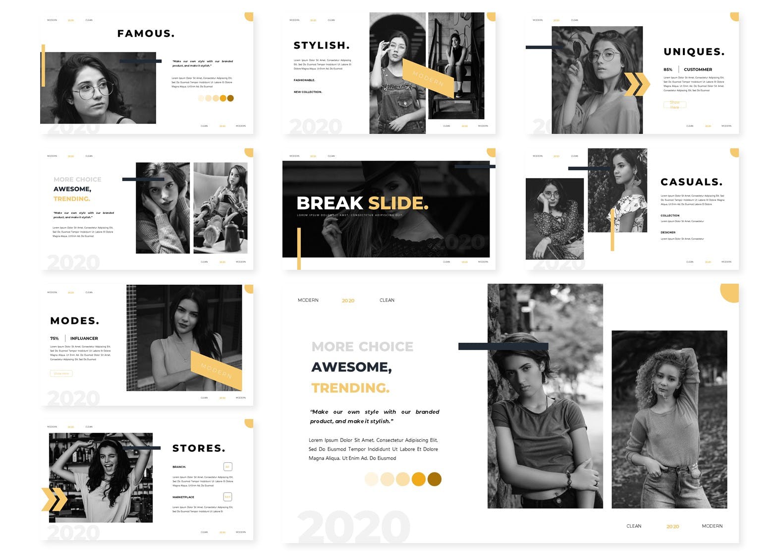 平面模特/创意摄影服推介Google演示模板素材库精选 Modes | Google Slides Template插图(2)
