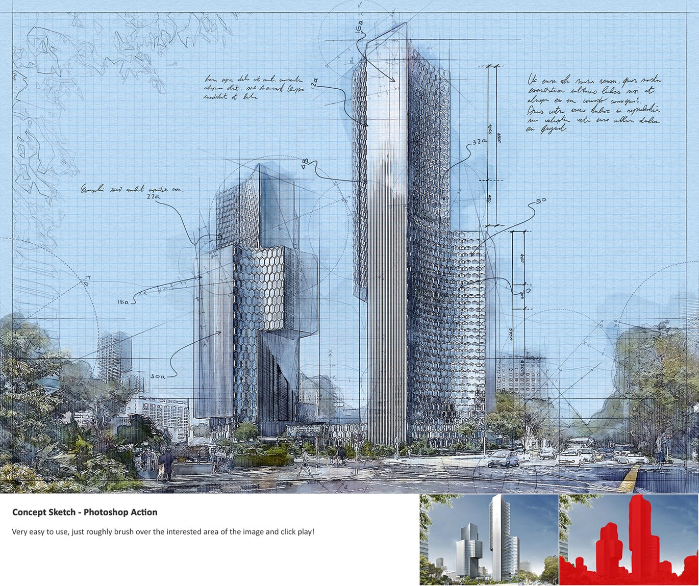 建筑工程设计素描效果图一键生成PS动作 Concept Sketch – Photoshop Action插图(1)