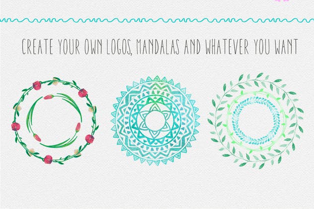 42款水彩花样图案AI笔刷 Watercolor & Black Pattern Brushes插图(6)