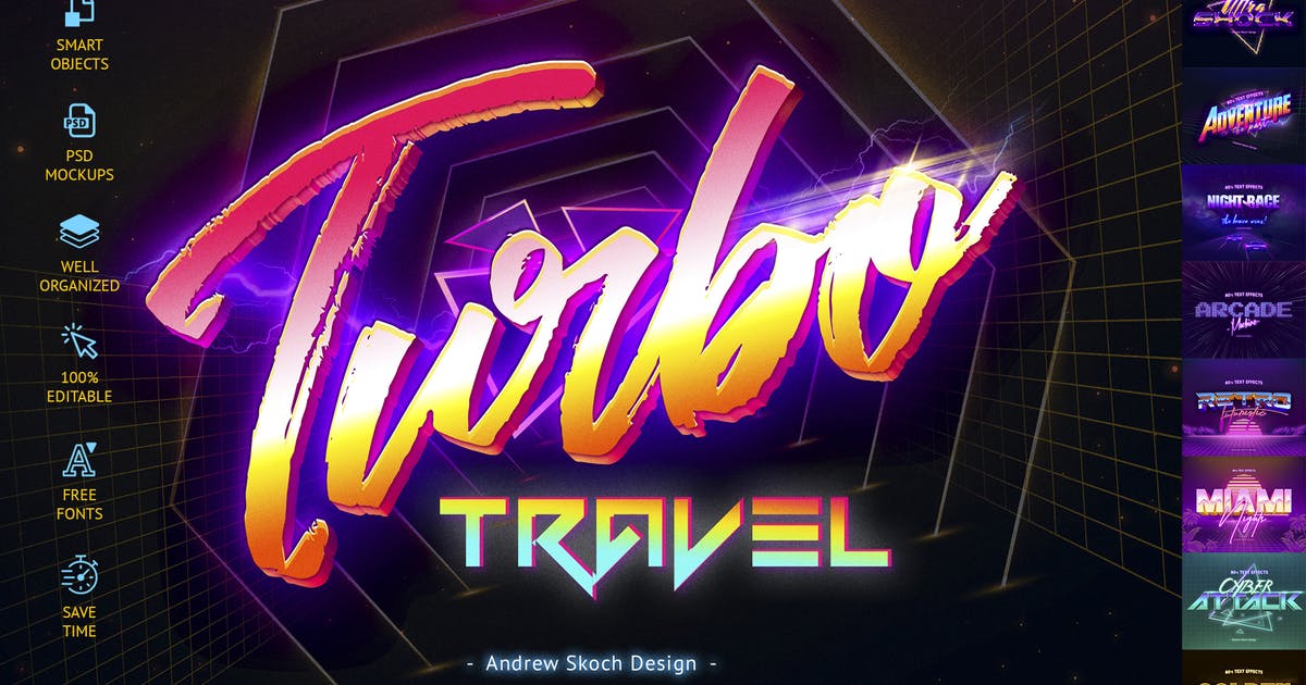 欧美80年代复古风格文字特效PS字体样式v2 80’s Retro Text Effects vol.2插图