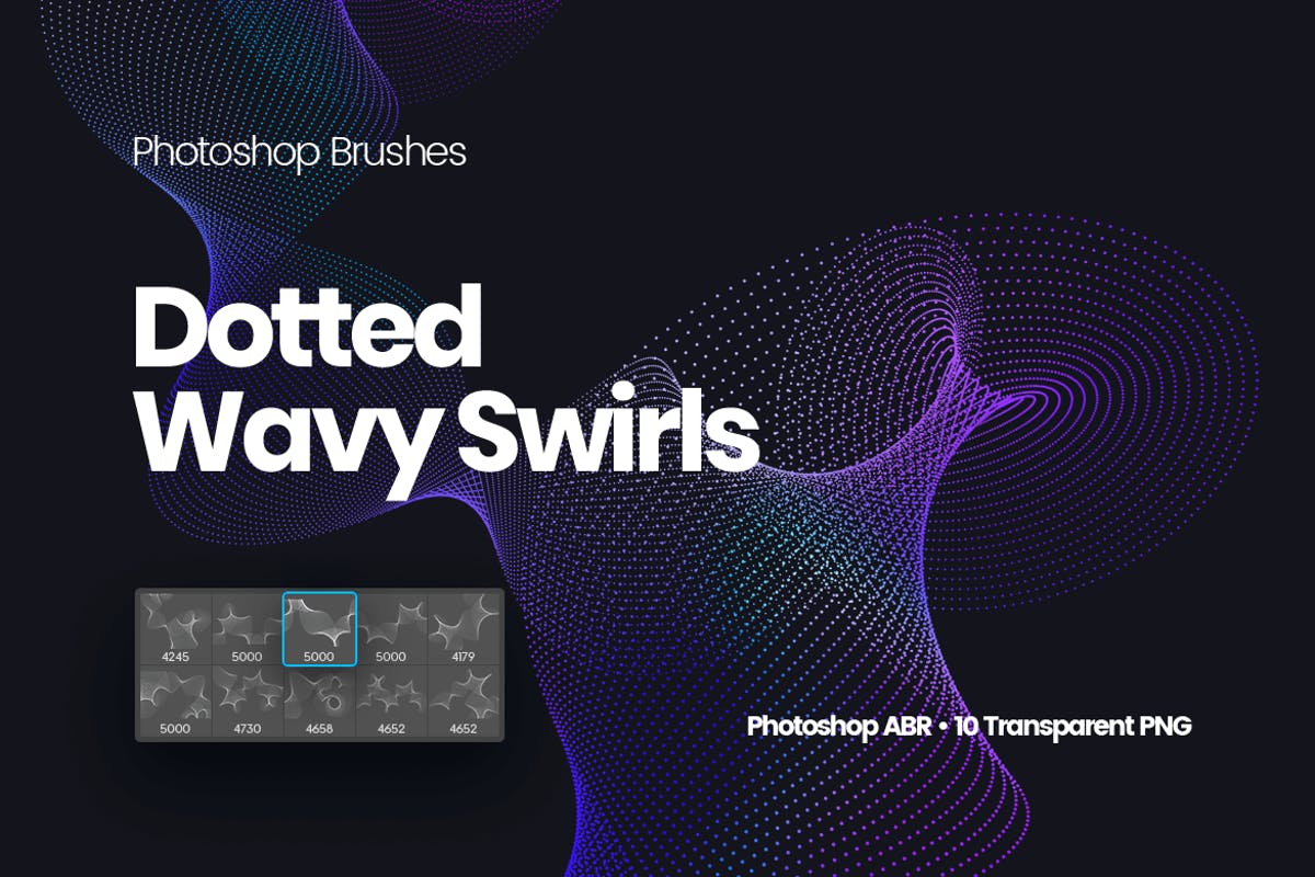 抽象虚线波浪漩涡图案Photoshop笔刷 Dotted Wavy Swirls Photoshop Brushes插图