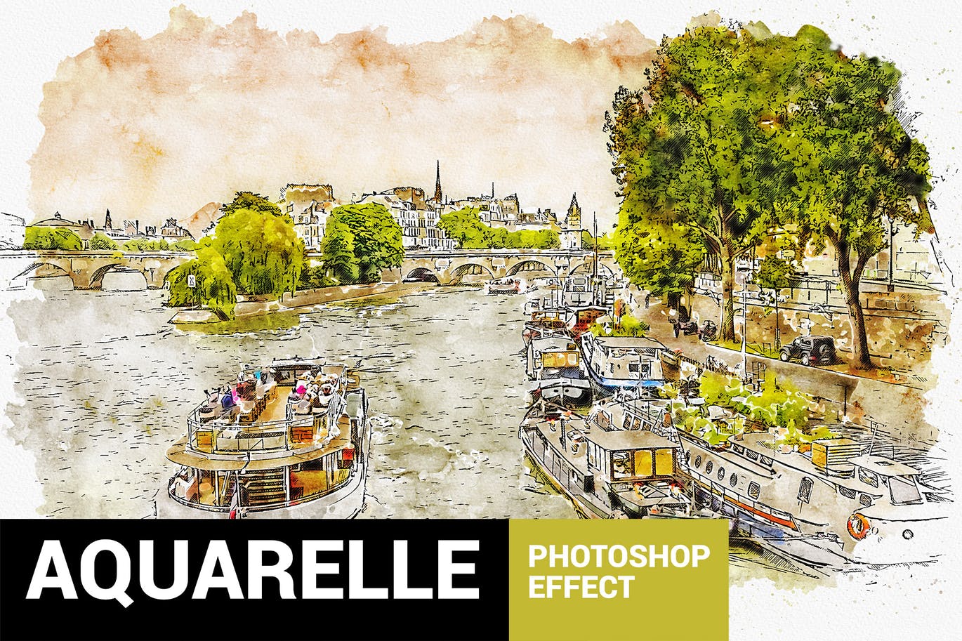 城市风景转水彩&铅笔素描效果PS动作 Aquarelleum – Urban Sketch Photoshop Action插图