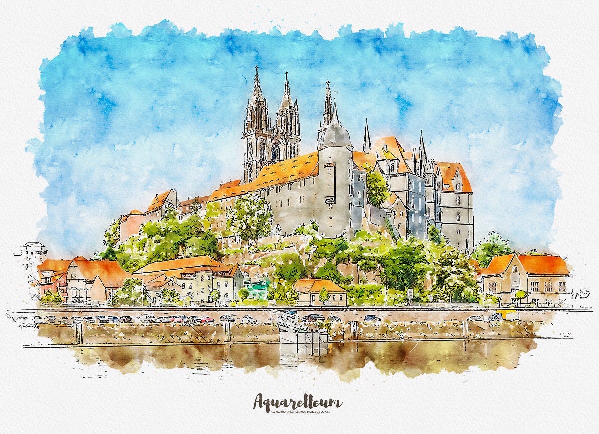 城市风景转水彩&铅笔素描效果PS动作 Aquarelleum – Urban Sketch Photoshop Action插图(14)