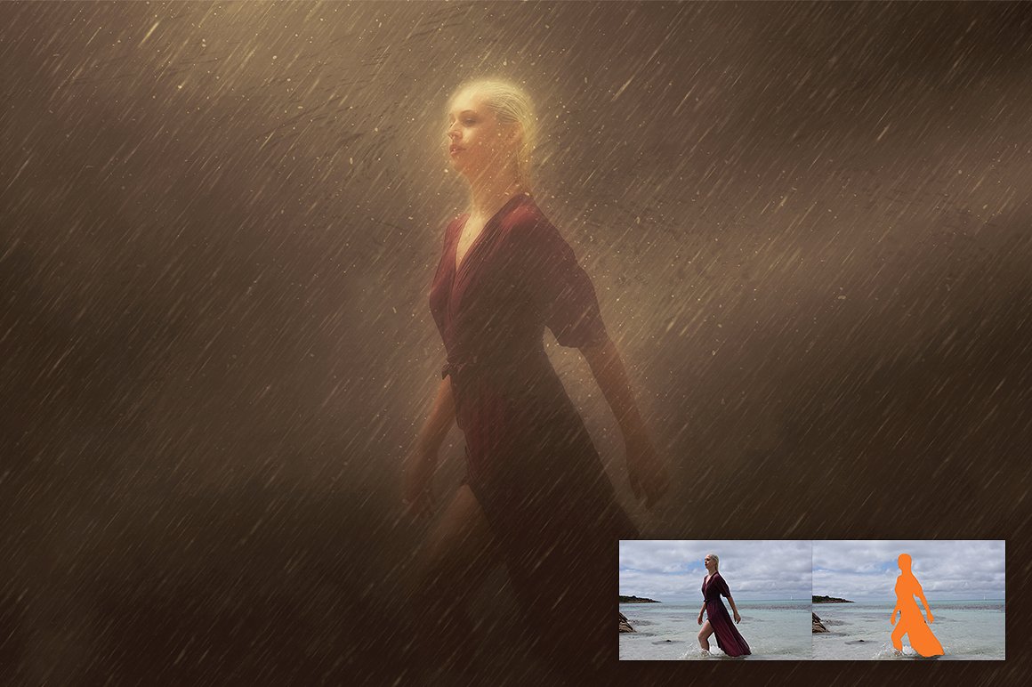 逼真的下雨特效PS动作 Rain Photoshop Action插图(2)