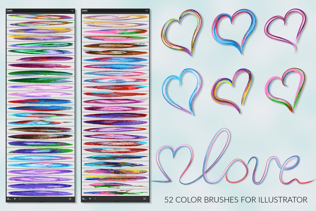 插画家的数字绘画艺术心形彩虹画笔插图