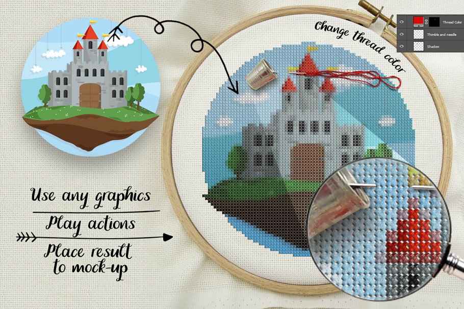 照片转十字绣缝线效果PS动作 Cross Stitch Effect For Photoshop插图(2)