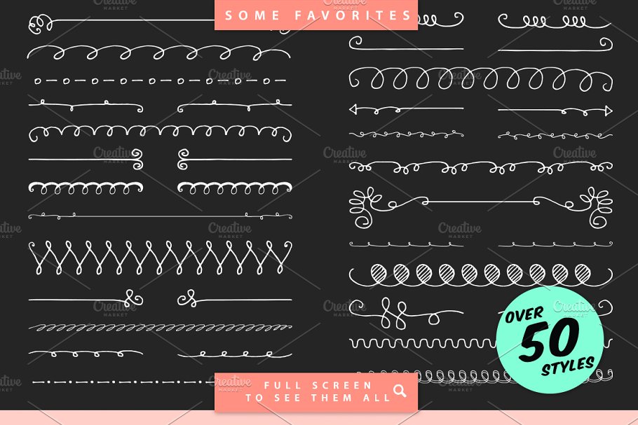 卷曲漩涡+歪扭或波形短线AI笔刷 Curls Swirls + Squiggles Brushes插图(1)