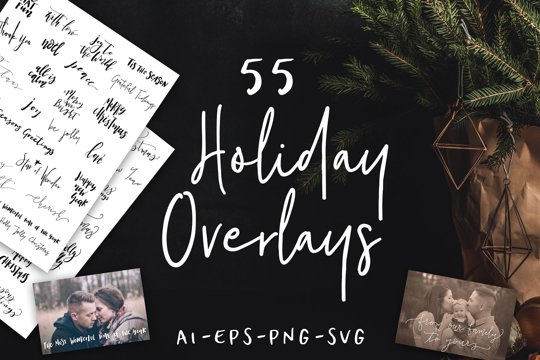55款手写字母节日主题叠层 55 Hand Lettered Holiday Overlays插图