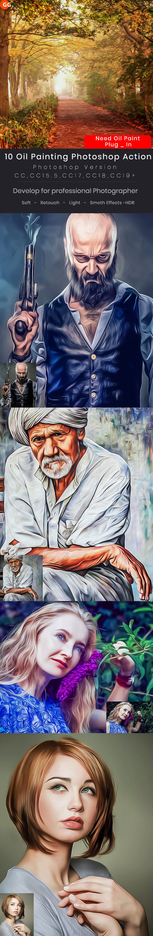 10款人物肖像油画效果的PS动作 10 Oil Painting Photoshop Action [atn]插图