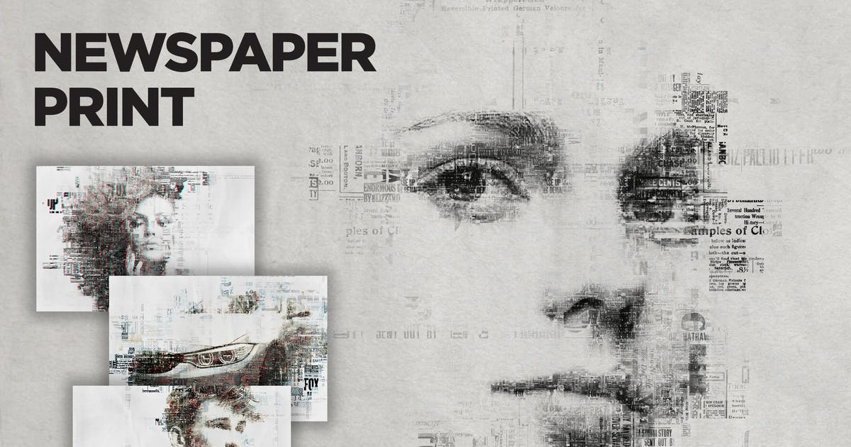 创意添加报纸文字印刷效果照片处理PS动作 Newspaper Print Photoshop Action CS3+插图