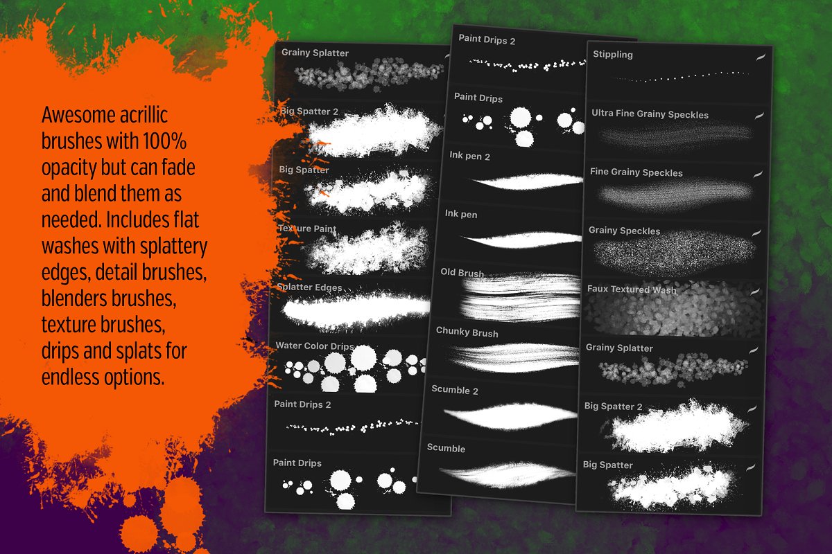 Procreate专用42款油漆&水彩画笔套装插图