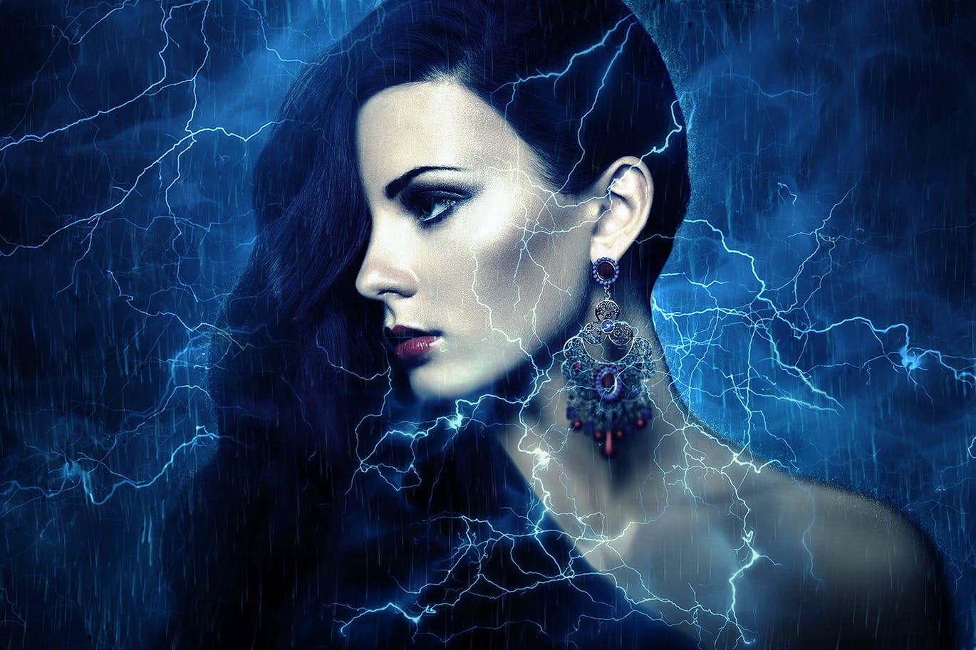 炫酷蓝色闪电雷击效果PS动作 Hurricane Photoshop Action CS2+插图(4)