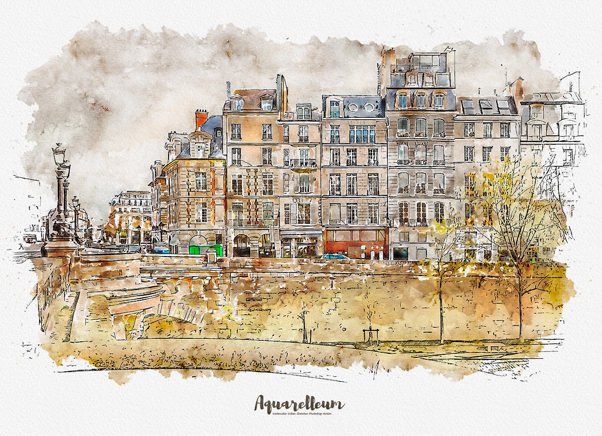 城市风景转水彩&铅笔素描效果PS动作 Aquarelleum – Urban Sketch Photoshop Action插图(2)