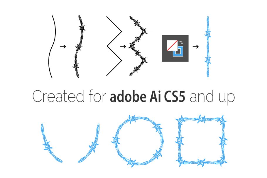 铁丝网图形AI笔刷 Barbed Wire Brushes for Illustrator插图(1)