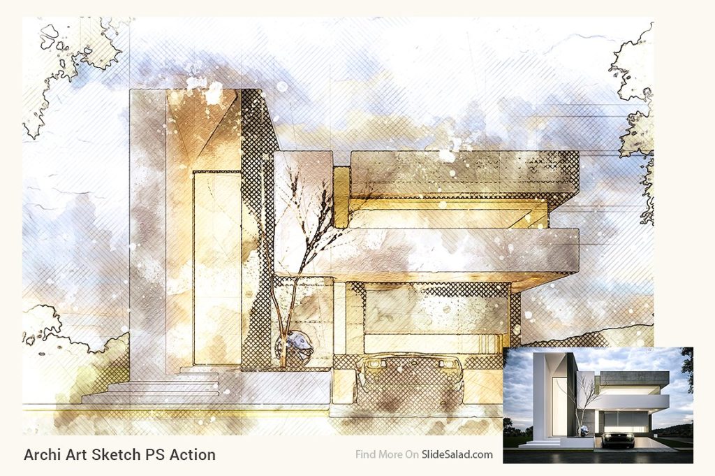 逼真建筑主题艺术素描PS动作 Archi_Art_Sketch_Photoshop_Action_V2插图(2)