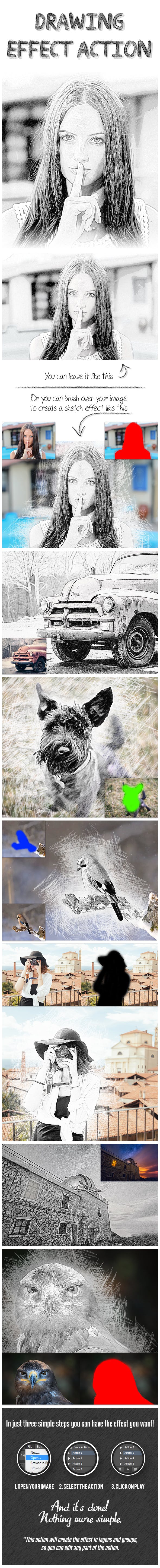 黑白素描艺术效果Photoshop动作 Drawing Effect Photoshop Action插图