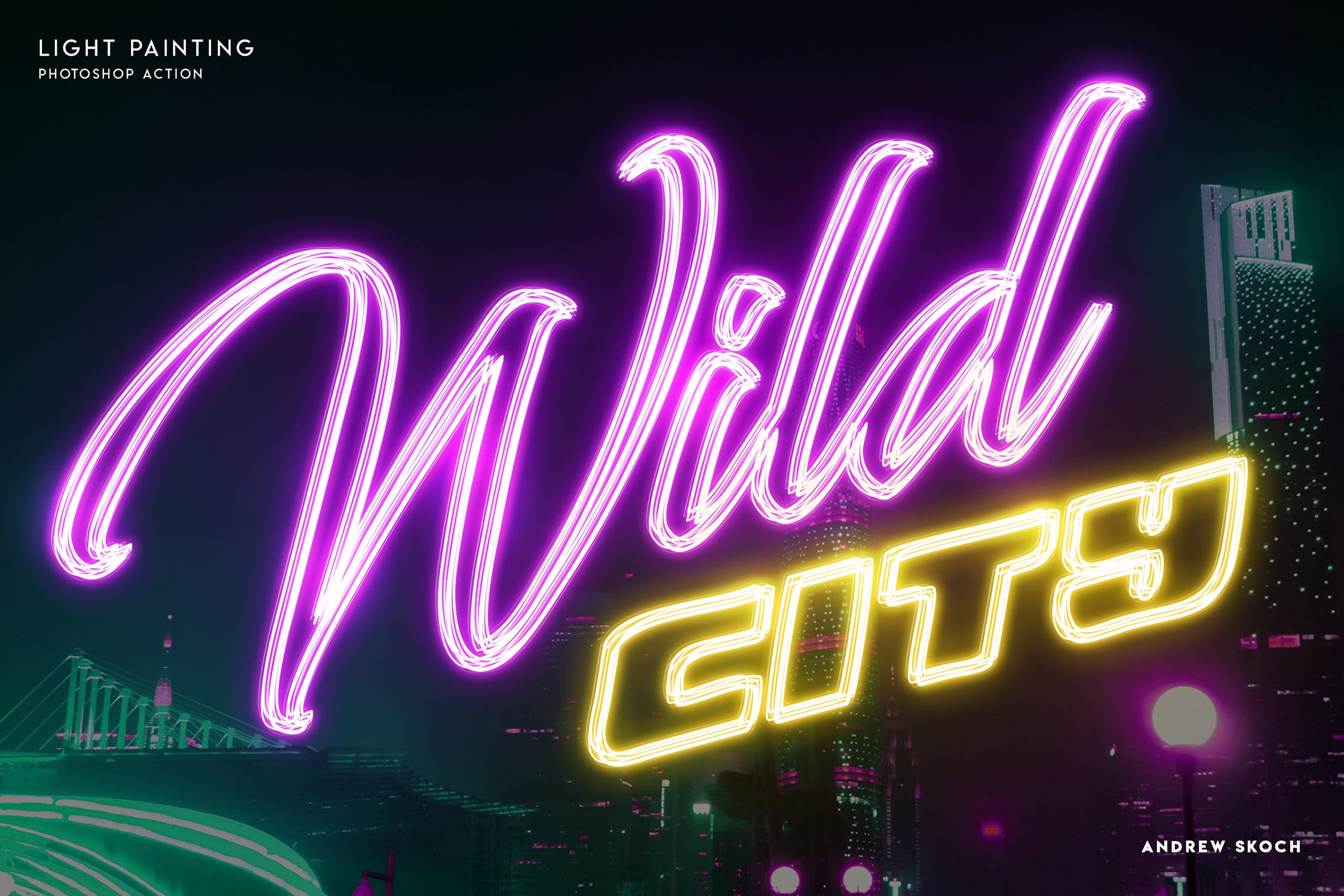 霓虹灯发光字体特效PS动作 Light Painting – Photoshop Action插图(4)